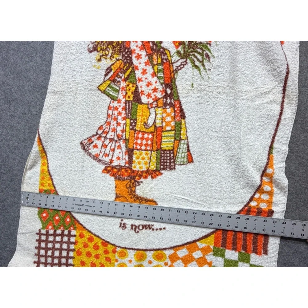 Vintage Holly Hobbie Beach Towel American Greetings 1970s Retro Fringed Cotton